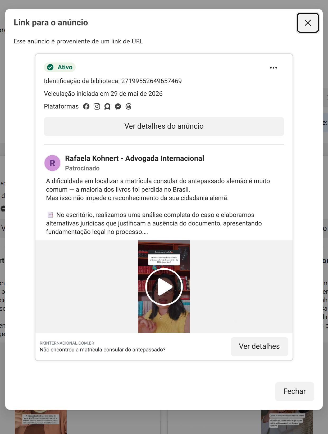 Anúncio Rafaela Kohnert Alemanha